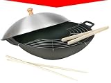 Guss-Wok 6 tlg., mit Aluminium-Deckel Durchmesser: 36,0 cm mit Metallrost