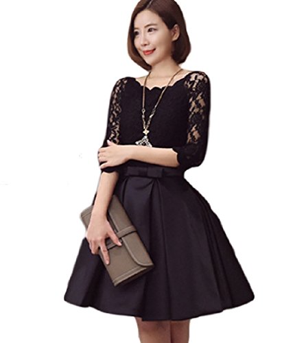 REOTTI レディース フレアワンピース 花柄 レース Aライン ひざ丈 結婚式 パーティ 二次会