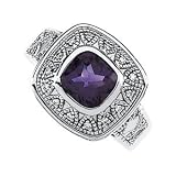 14K White Gold Amethyst and Diamond Ring