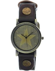 Fashionable Bronzy Dial Cow Leather Brown Strap Vintage Star Design Men Women Quartz Watches