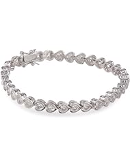 Platinum Plated Sterling Silver Simulated Diamond Heart Tennis Bracelet 7.25"