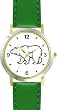 Polar Bear Animal - WATCHBUDDY&reg; DELUXE TWO-TONE THEME WATCH - Arabic Numbers - Green Leather Strap-Women's Size-Small