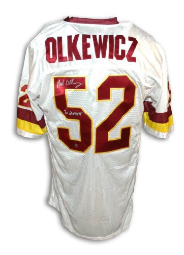 Neal Olkewicz Autographed Washington Redskins White Throwback Jersey Inscribed 