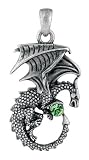 Dragon Pendant with Peridot Crystal - Stainless Steel - 2'' Height
