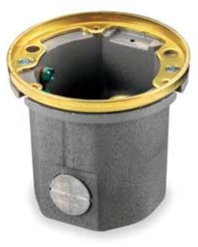 Hubbell Wiring Systems B2588 Cast Iron Round Wooden Floor Box with Brass Collar, 1 Gang, 18.5 Cubic Inches Capacity, 1/2