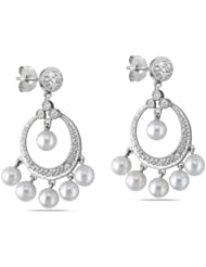 14K White Gold Freshwater Cultured Pearl and Diamond Chandelier Earrings (0.12 cttw, G-H Color, I2-I3 Clarity)
