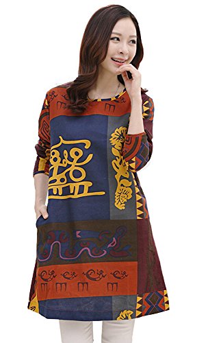 コットンドレス ワンピース スモッグ チュニック 大きいサイズ ゆったり 幾何学模様 サイケ 結婚式 エレガンス キュート カジュアル パーティ ２次会 レディース 秋物 冬物 可愛いスカーフ付き R380