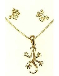 Kala-isjewels - Ladies- 18ct Gold Plated "" Gecko ""Pendant ( 1"" ) , Earrings and Chain (17,71"" )