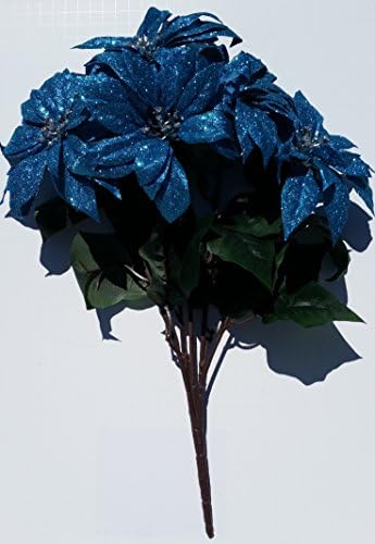 Glitter 16" Christmas Poinsettia Artificial Bush (Blue)