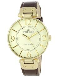 Anne Klein Womens 109168IVBN Gold-Tone and Brown Leather Strap Watch