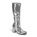 Womens Knee Boots 3 Inch Block Heel Sequins Sexy Knee High Silver
