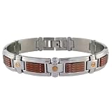 Men’s Stainless Steel Bracelet with Brown Plating and 10k Gold Accent, 8.75”