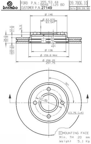 Brembo 27149 Front Disc Brake Rotor