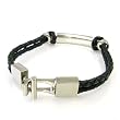 Black Braided Leather Bracelet Stainless Steel T Clasp