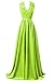 R&J Women's Modest V Neck Open Back Chiffon Long Evening Gown with Lace