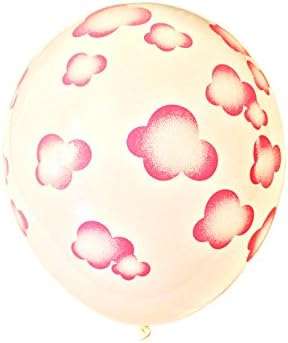 6-pack of Solid White 12" Latex Balloons with Magenta Flowers