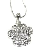 Beautiful Ice Crystal Paw Print High-Five 3/4 Charm Necklace Silver Tone