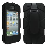 Black Three Layer Silicone PC Hard Case Cover Shell with Belt Clip for iPhone 4 4G 4S