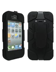 Wireless: GEARONIC TM Black Three Layer Silicone PC Hard Case Cover Shell with Belt Clip for iPhone 4 4G 4S - GEARONIC TM