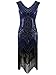 Vijiv Women 1920s Gastby Sequin Art Nouveau Embellished Fringed Flapper Dress Blue  Small