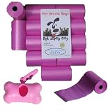 220 Pet Waste Bags, Dog Waste Bags, Bulk Poop Bags on a roll, Clean up poop bag refills – (Color: Pink) + FREE Bone Dispenser, by Pet Supply City LLC