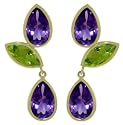 14k Solid Gold Leaf Earrings with Natural Peridots and Amethysts