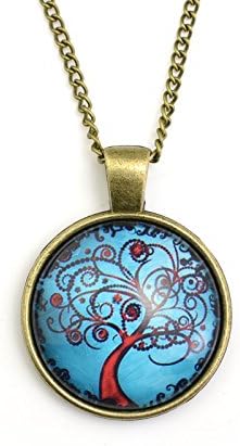 Art Pendant Necklace Red and Blue Tree of Life Glass Pretty Gifts for Her Teen