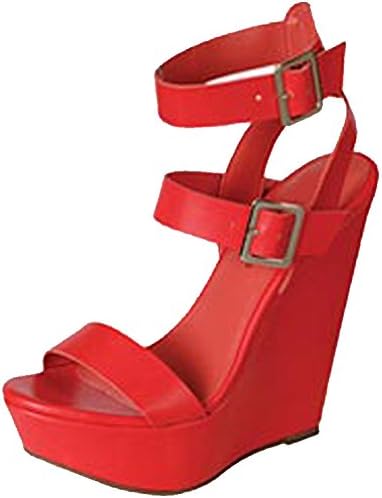 Fast Fashion Shoes Women's Double Buckle Ankle Strap Wedge Sandals (8 B(M) US, Grapefruit)