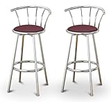 2 Burgundy / Maroon Vinyl Specialty / Custom Chrome Barstools with Backrest ....