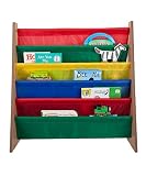 Saganizer 25x26x11-Inch Wooden Frame Book Rack with 5 Colorful Nylon Pockets