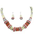 Two Tone Orange Crystal Statement Necklace and Earrings Set Fashion Jewelry