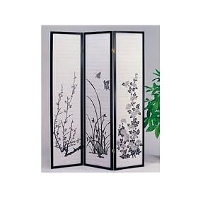 3-Panel Flower Design Wood Shoji Screen / Room Divider