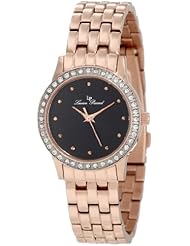 Lucien Piccard Womens 11696-RG-11 Monte Velan Black Textured Dial Rose Gold Ion-Plated Stainless Steel Watch