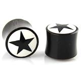Hand Carved Horn Plugs With Black And White Star Inlay Earrings - Gauge: 16mm / 5/8
