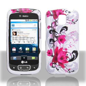 Premium - LG P509/Optimus T Red Flower on White Cover - Faceplate - Case - Snap On - Perfect Fit Guaranteed