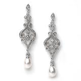 Bridal Earrings, Silver Vintage Chandelier Earrings with Pearl Drop 685