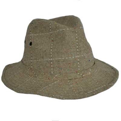 Beige Twill Cotton Wide Brim Fedora Hat