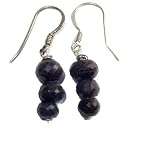 Sapphire Earrings 01 Dangle Blue Three Gem Facet Cut Sterling Silver Crystal Healing Gemstone 1.2