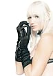 Black Mesh Ruched Elbow Length Fishnet Gloves With Rhinestones (Black-One Size)