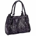 EmbassyTM Large Black Genuine Leather Handbag with Snakeskin Embossing