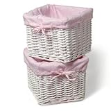 Burlington Baby Small White Willow Basket Set with Liner, Pink