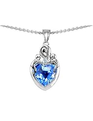 Original Star K (tm) Loving Mother Twin Children Pendant With Genuine 8mm Heart Shape Blue Topaz in .925 Sterling Silver