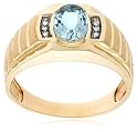 10k Yellow Gold Blue Zircon and Diamond Men's Ring