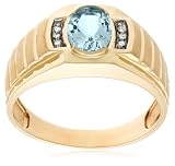 10k Yellow Gold Blue Zircon and Diamond Men's Ring