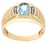 10k Yellow Gold Blue Zircon and Diamond Mens Ring