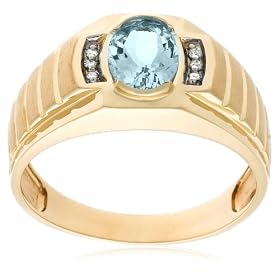 10k Yellow Gold Blue Zircon and Diamond Men's Ring