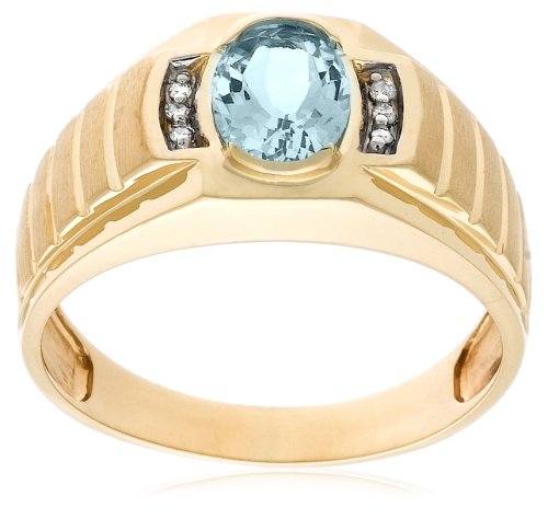 10k Yellow Gold Blue Zircon and Diamond Men's Ring