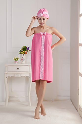 HomeTowel Women Wrap Bathrobe Bath Towel 019 bathing cap Rose