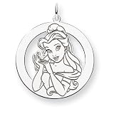Sterling Silver Disney Belle Round Charm - JewelryWeb