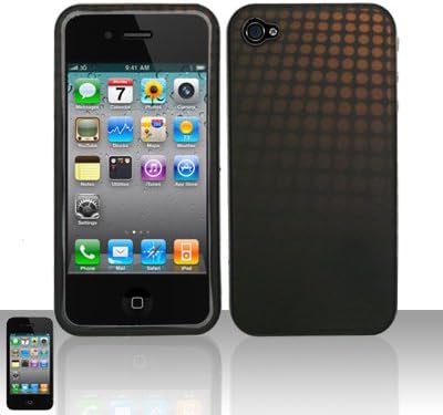 Bronze Gold Dot Pattern Design Rubberized Snap on Hard Cover Protector Faceplate Skin Case for Apple Iphone 4 4G 16GB 32GB + Front &amp; Back LCD Screen Guard Film (Free Wristband)